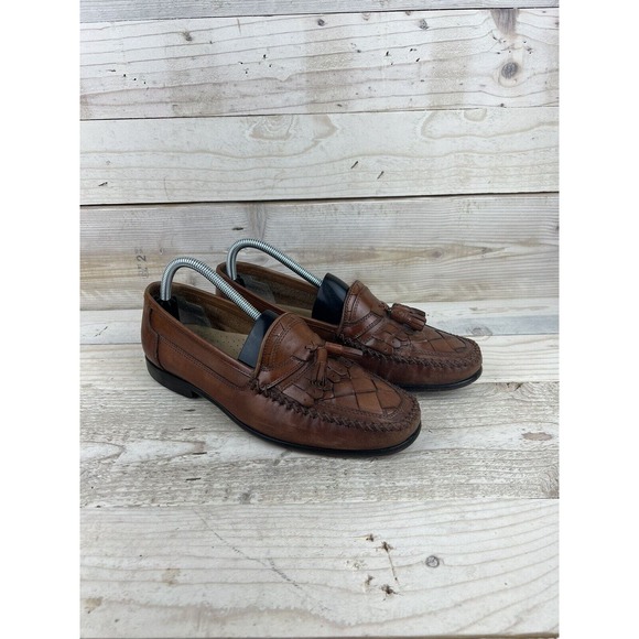 Giorgio Brutini Mens 8.5 Leather Patchwork Loafer Tassel Shoes 014-3600 Brown - Picture 1 of 8